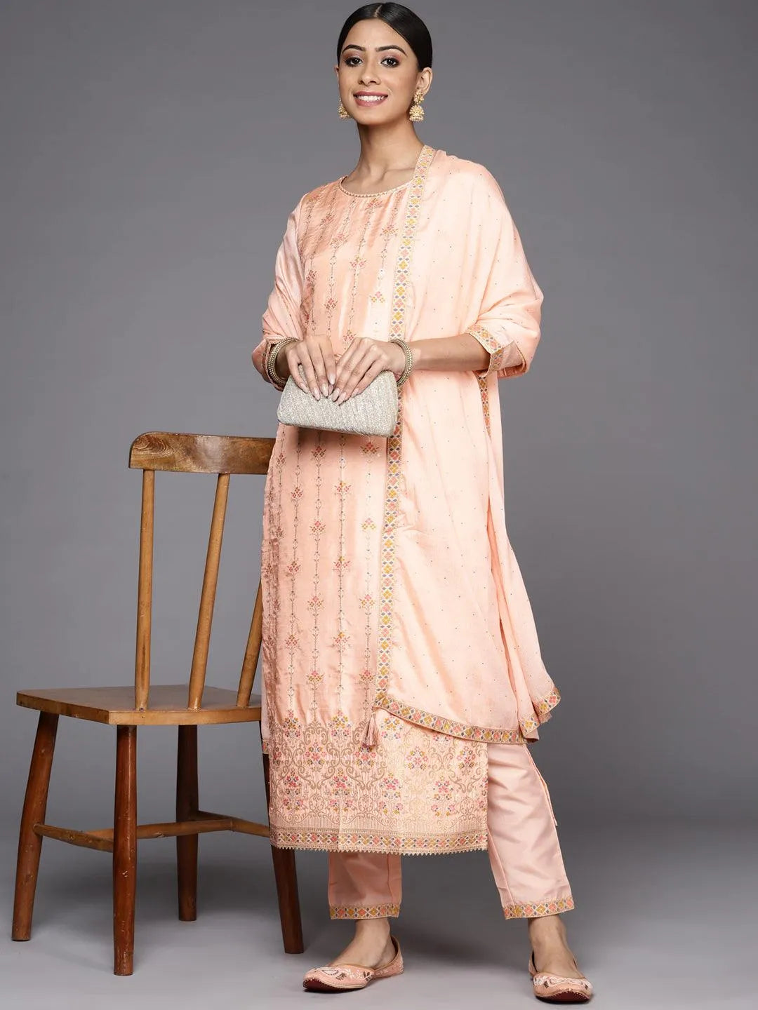 Pink Woven Design Silk Suit Set - Libas