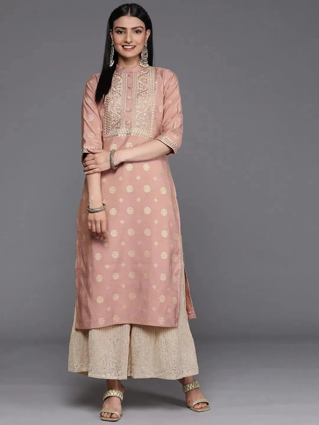 Pink Yoke Design Chanderi Silk Kurta - Libas 