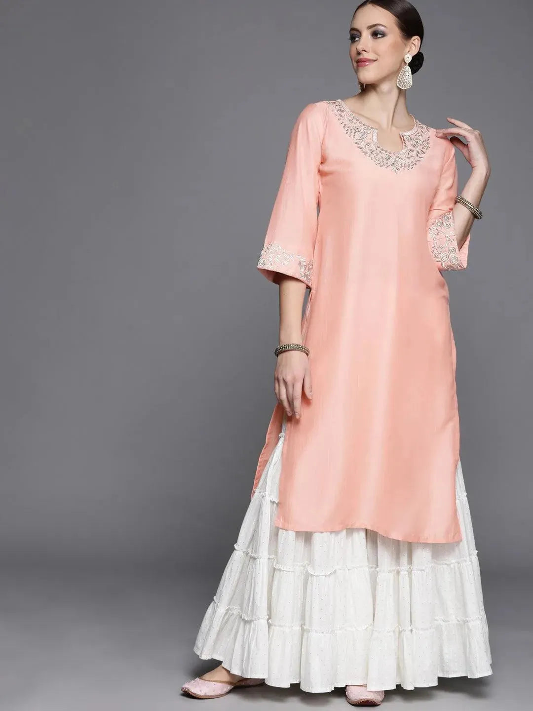 Pink Yoke Design Chanderi Silk Kurta - Libas 