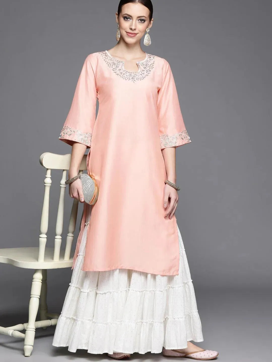 Pink Yoke Design Chanderi Silk Kurta - Libas 