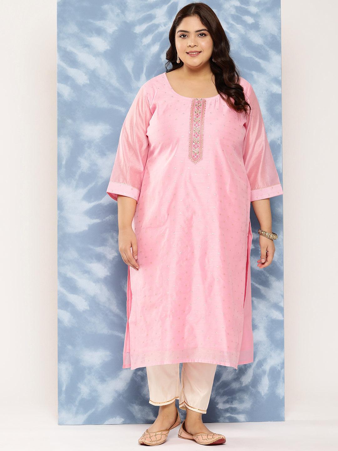 Pink Yoke Design Chanderi Silk Straight Kurta - Libas