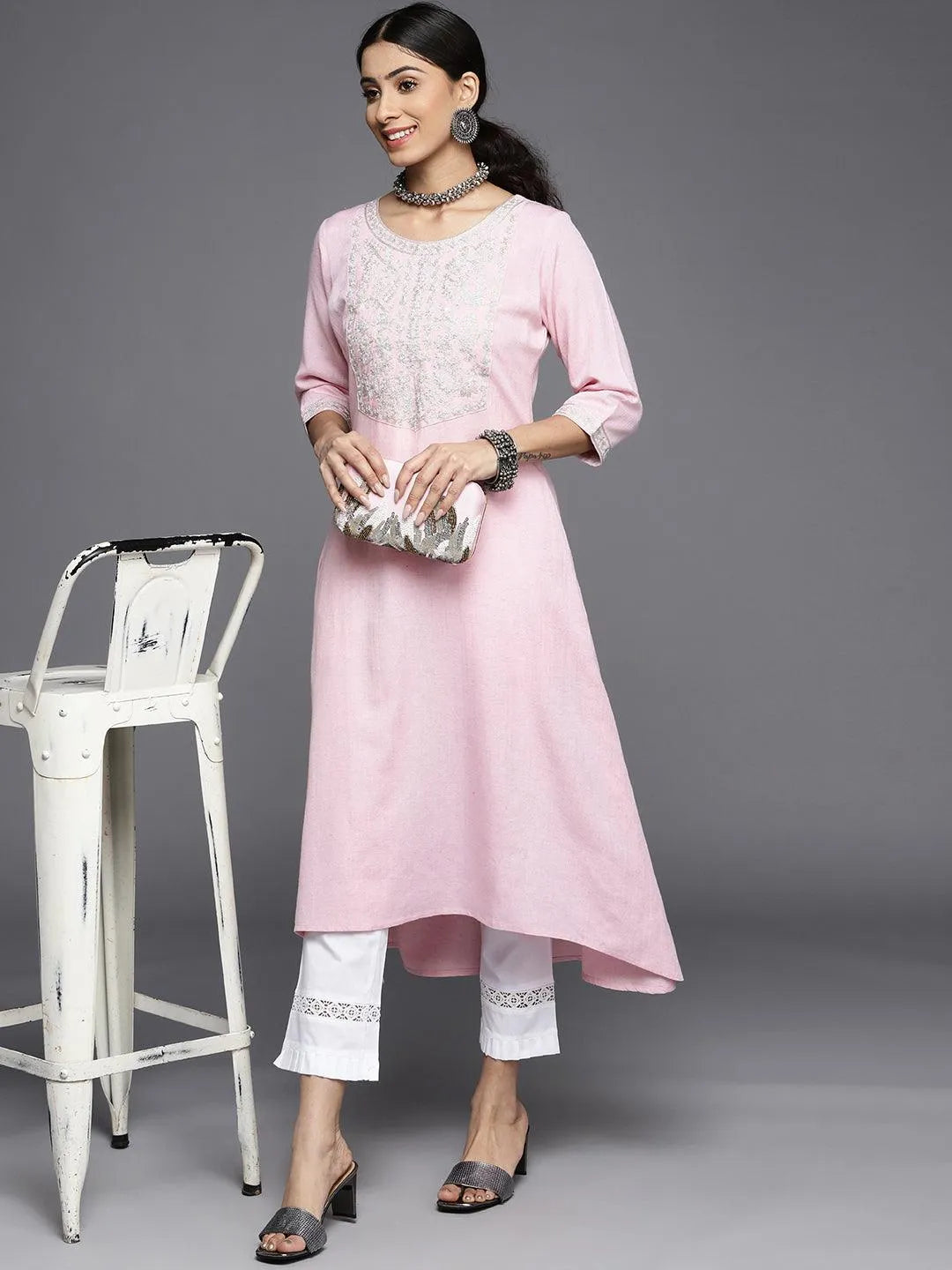 Pink Yoke Design Cotton Kurta - Libas