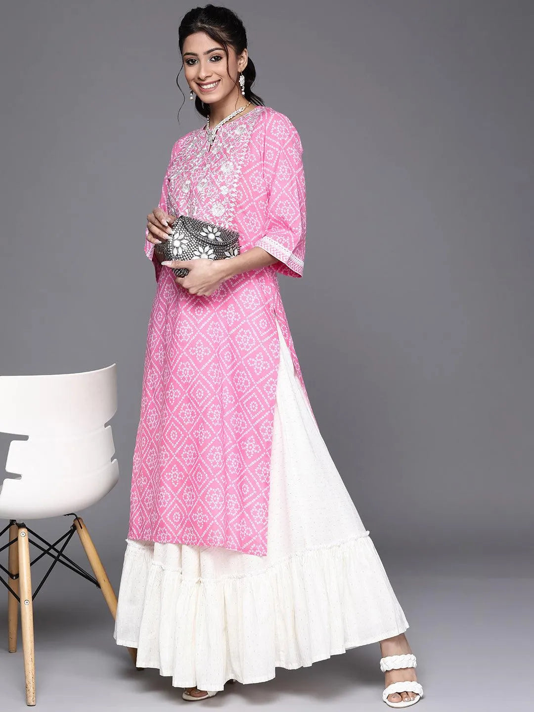 Pink Yoke Design Cotton Kurta - Libas