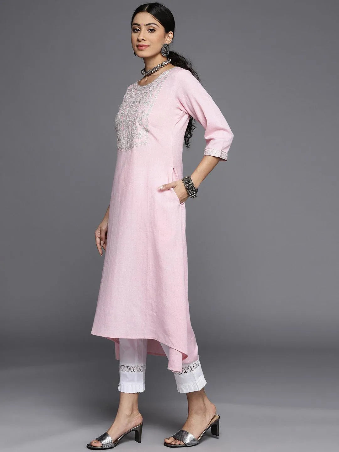 Pink Yoke Design Cotton Kurta - Libas