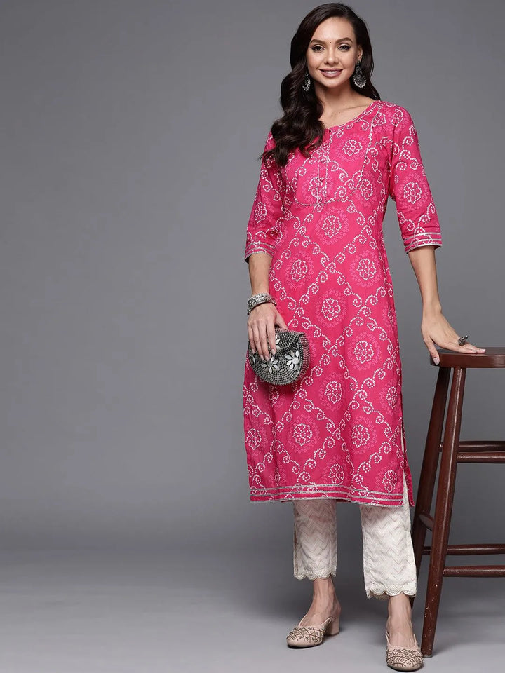 Pink Yoke Design Cotton Straight Kurta - Libas