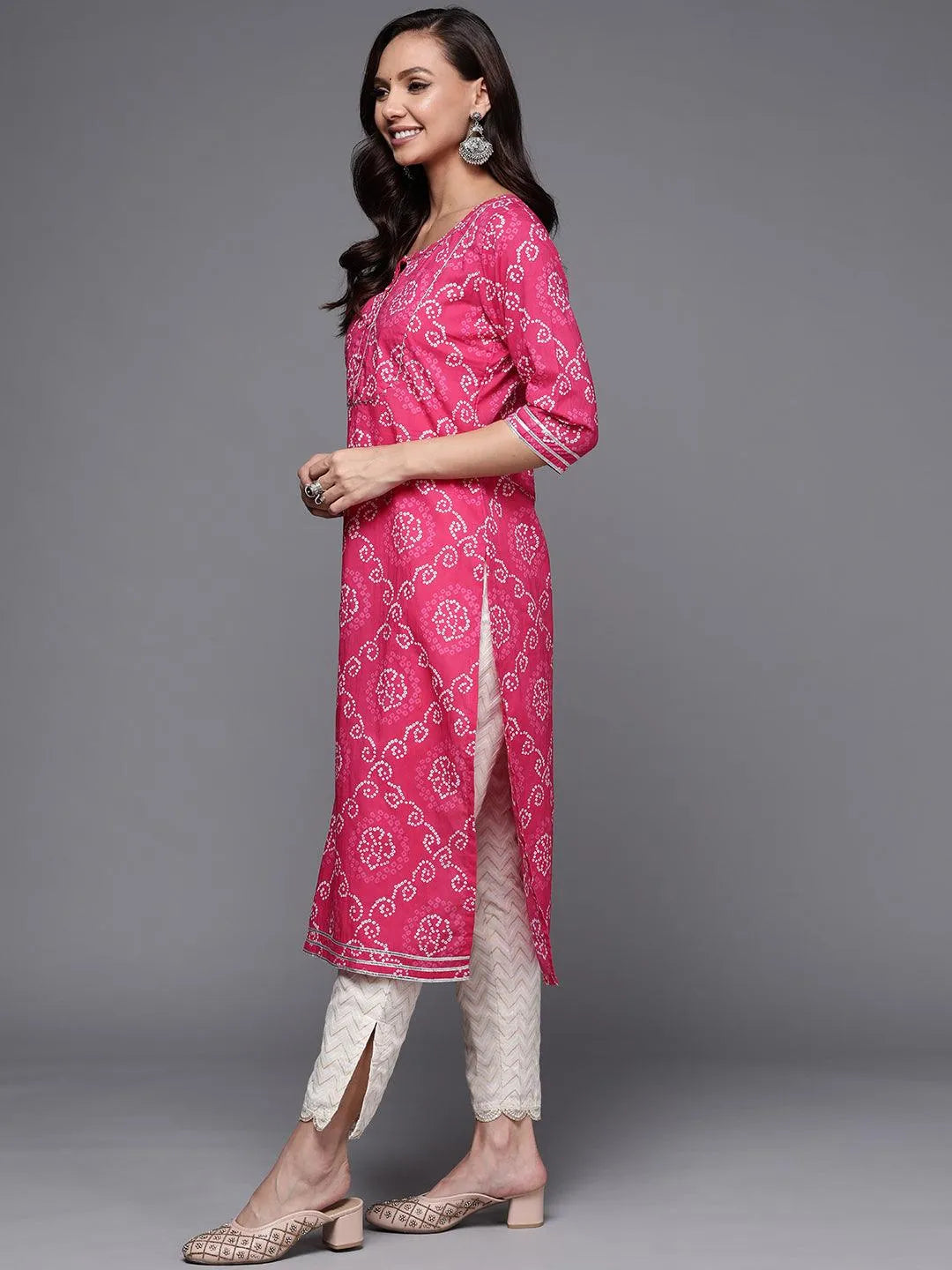 Pink Yoke Design Cotton Straight Kurta - Libas