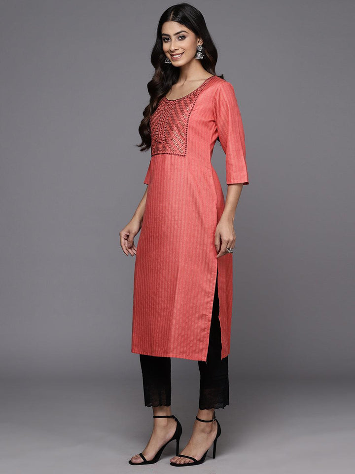 Pink Yoke Design Cotton Straight Kurta - Libas