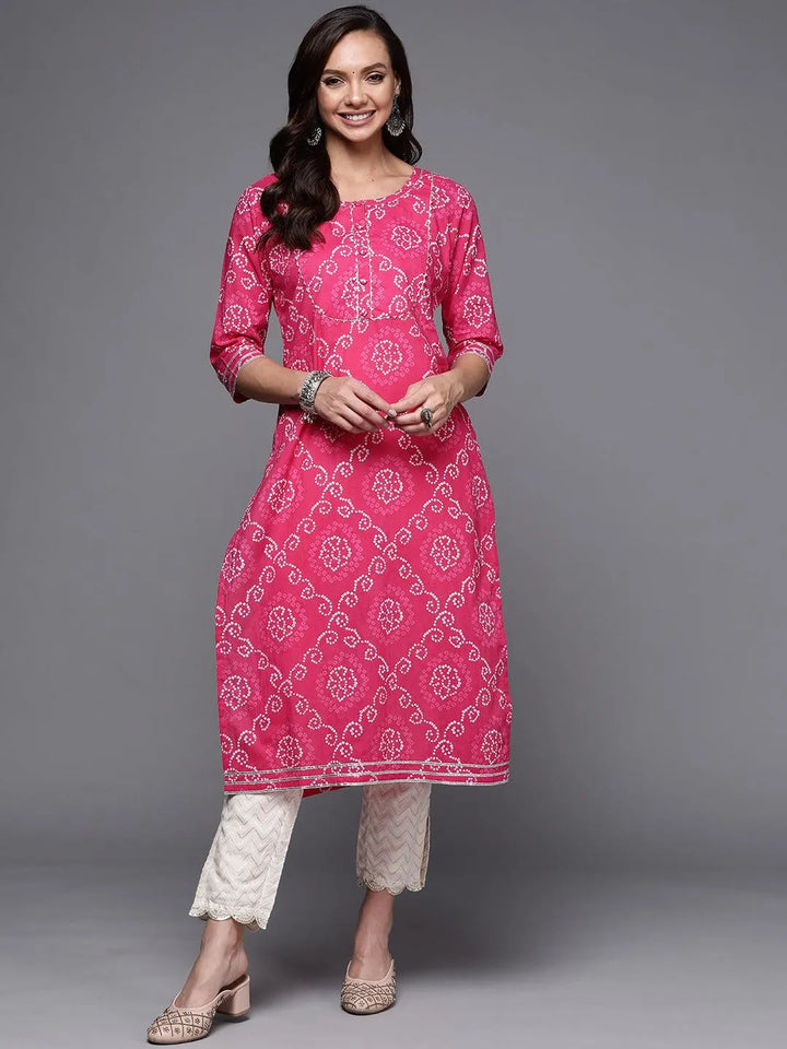 Pink Yoke Design Cotton Straight Kurta - Libas