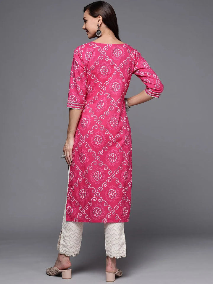 Pink Yoke Design Cotton Straight Kurta - Libas