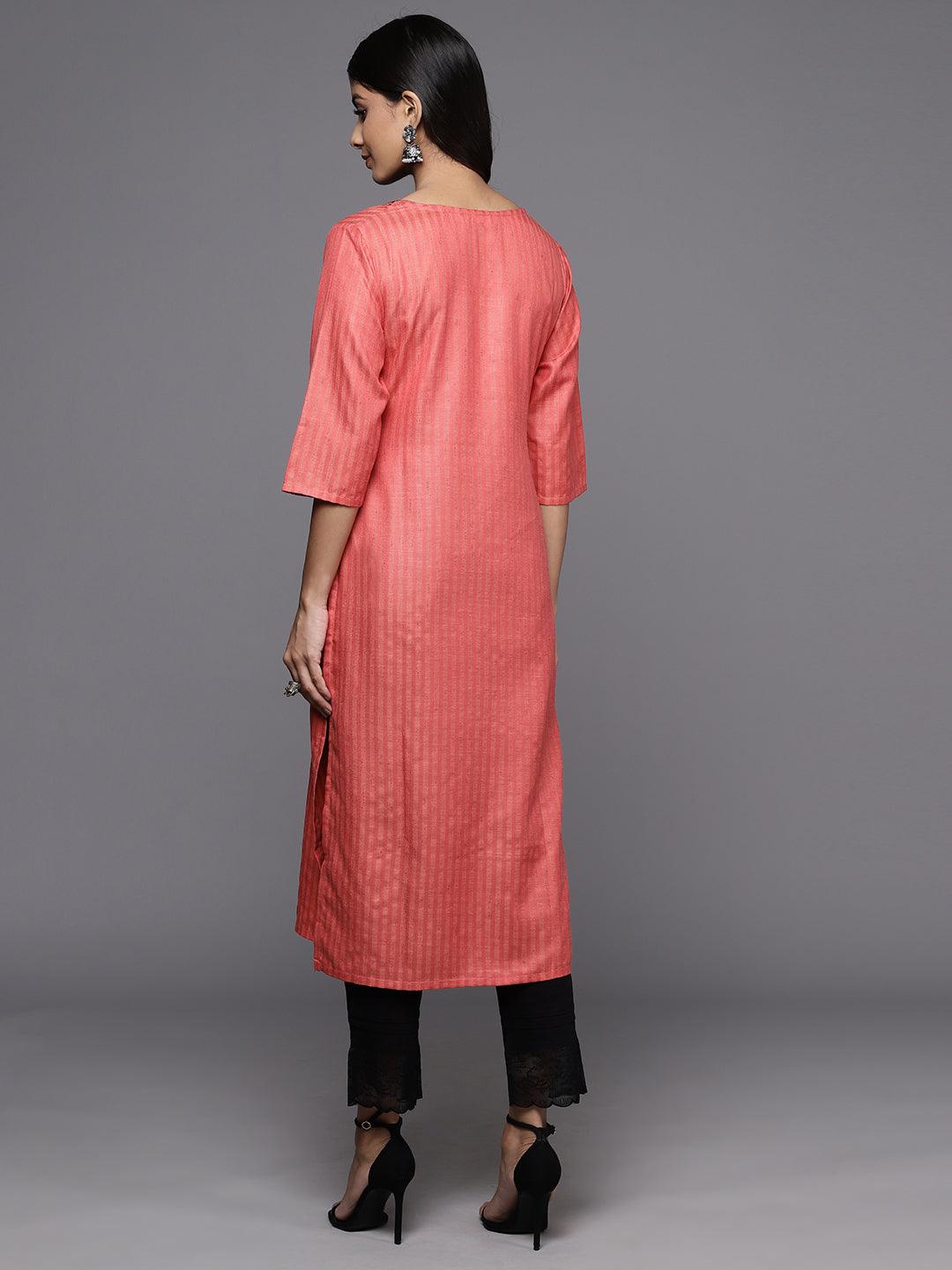 Pink Yoke Design Cotton Straight Kurta - Libas