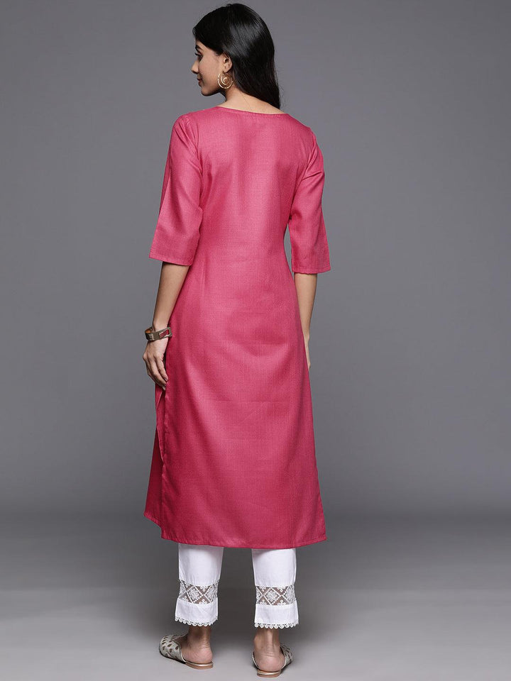 Pink Yoke Design Cotton Straight Kurta - Libas