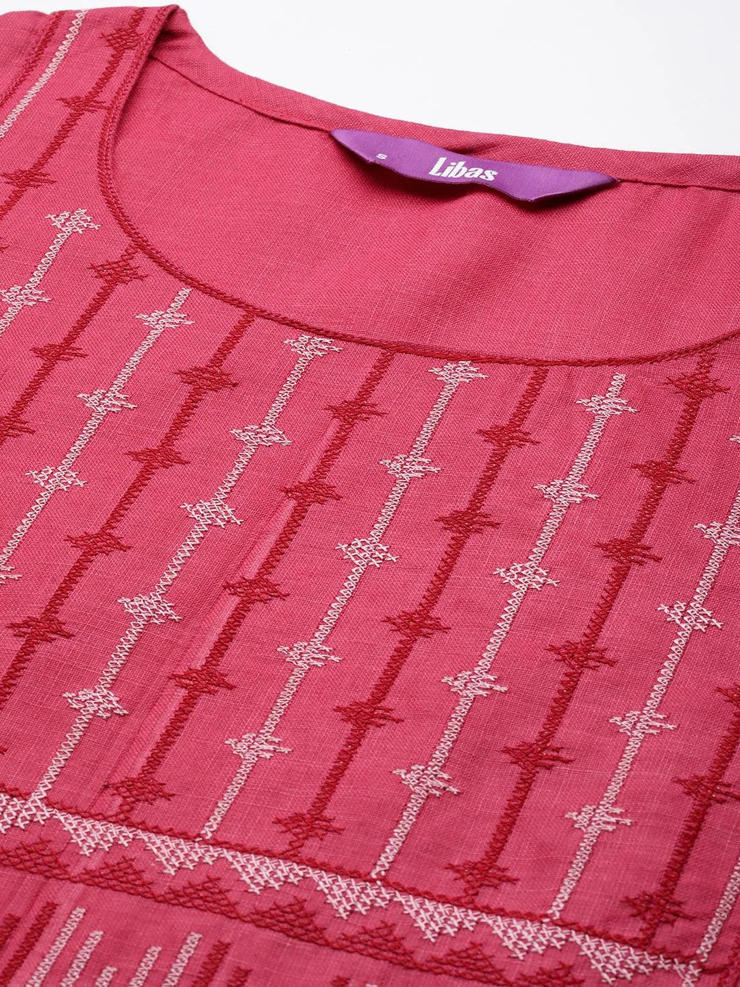 Pink Yoke Design Cotton Straight Kurta - Libas