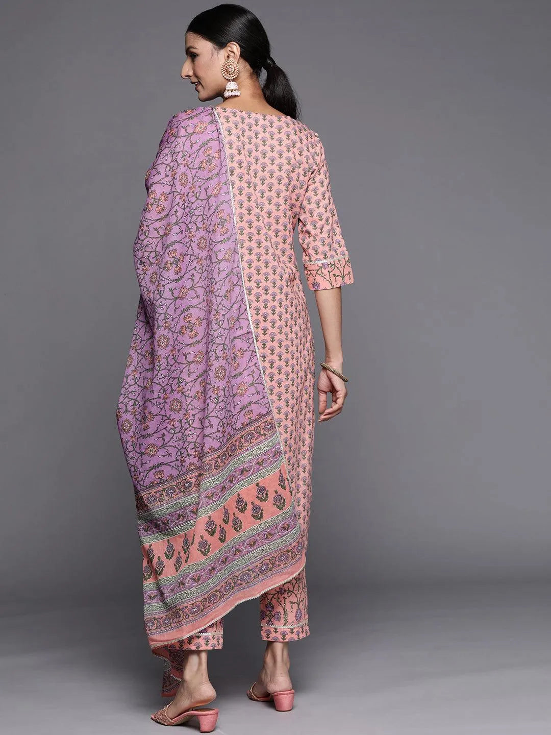 Pink Yoke Design Cotton Straight Suit Set - Libas