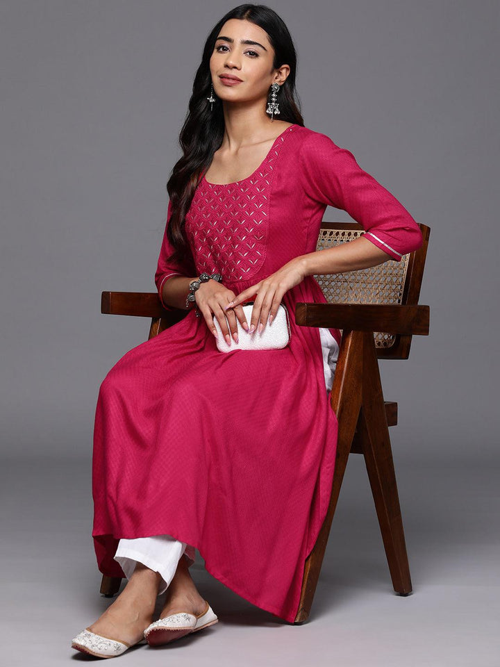 Pink Yoke Design Rayon A-Line Kurta - Libas