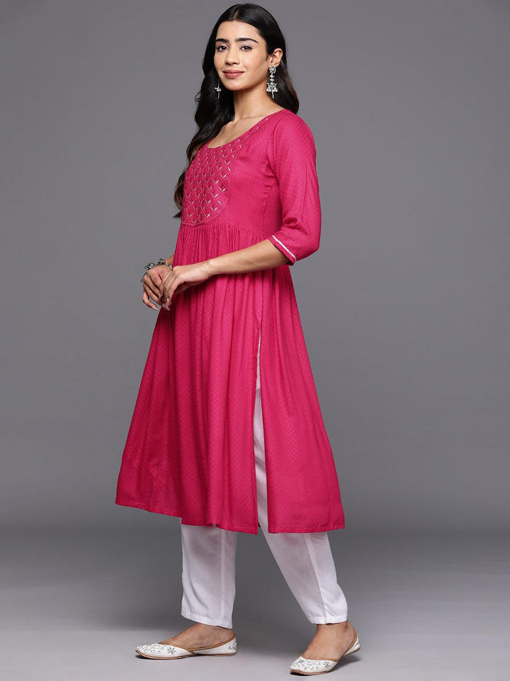 Pink Yoke Design Rayon A-Line Kurta - Libas