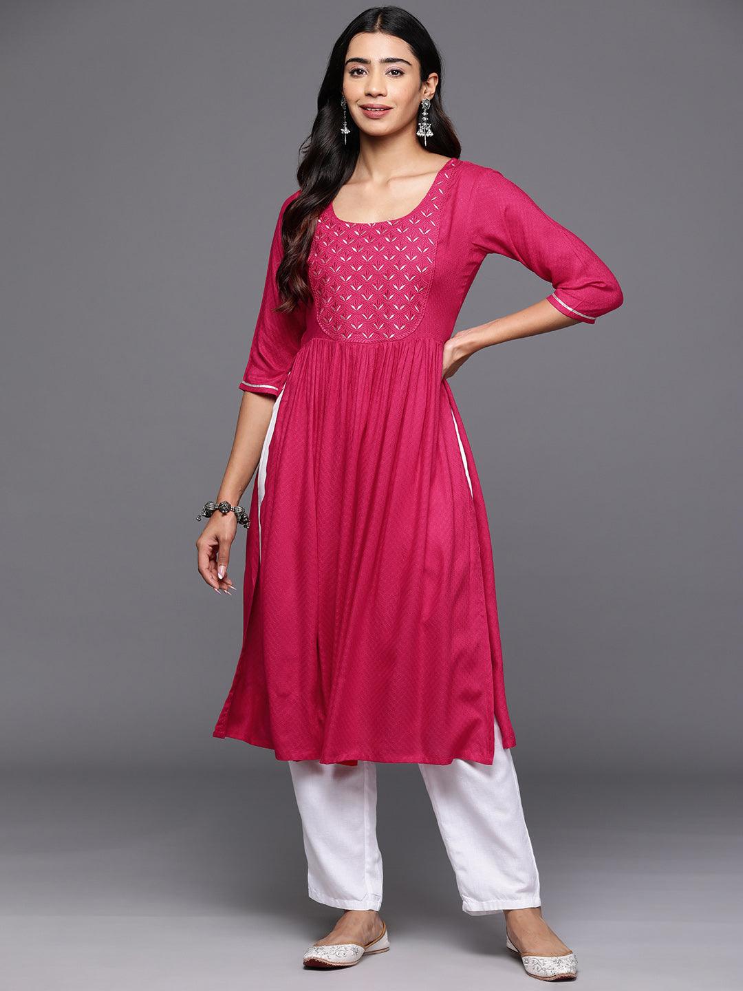 Pink Yoke Design Rayon A-Line Kurta - Libas