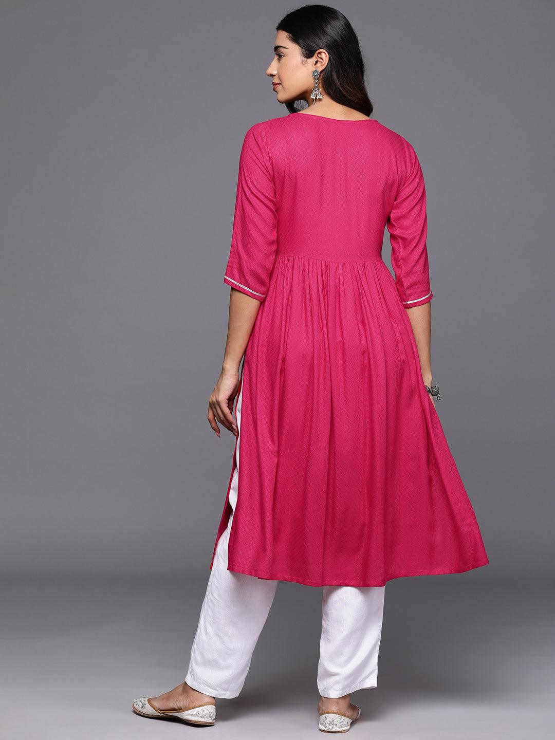 Pink Yoke Design Rayon A-Line Kurta - Libas