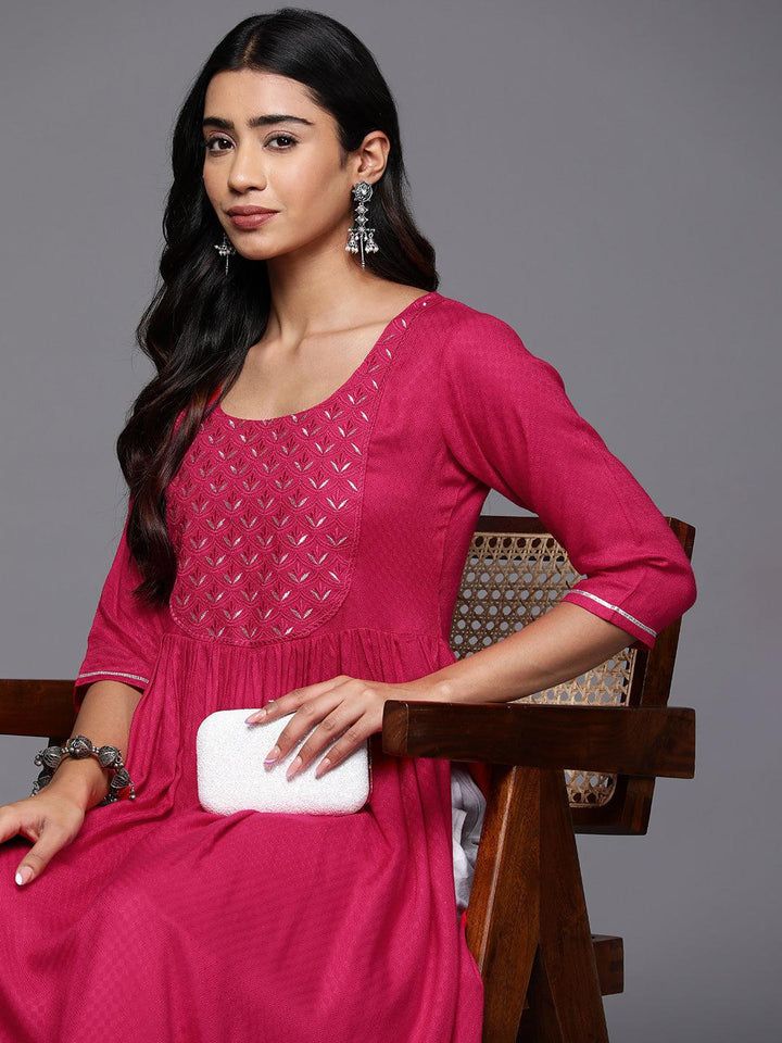 Pink Yoke Design Rayon A-Line Kurta - Libas