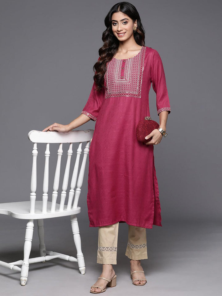 Pink Yoke Design Rayon Straight Kurta - Libas