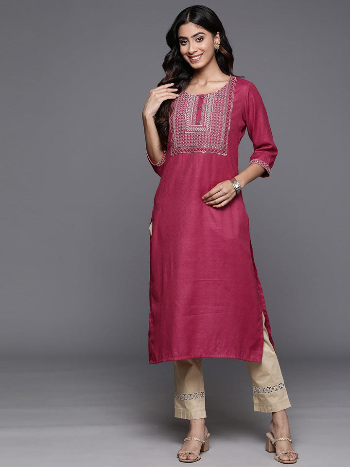 Pink Yoke Design Rayon Straight Kurta - Libas