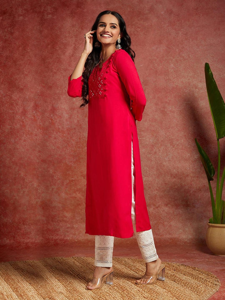 Pink Yoke Design Rayon Straight Kurta - Libas