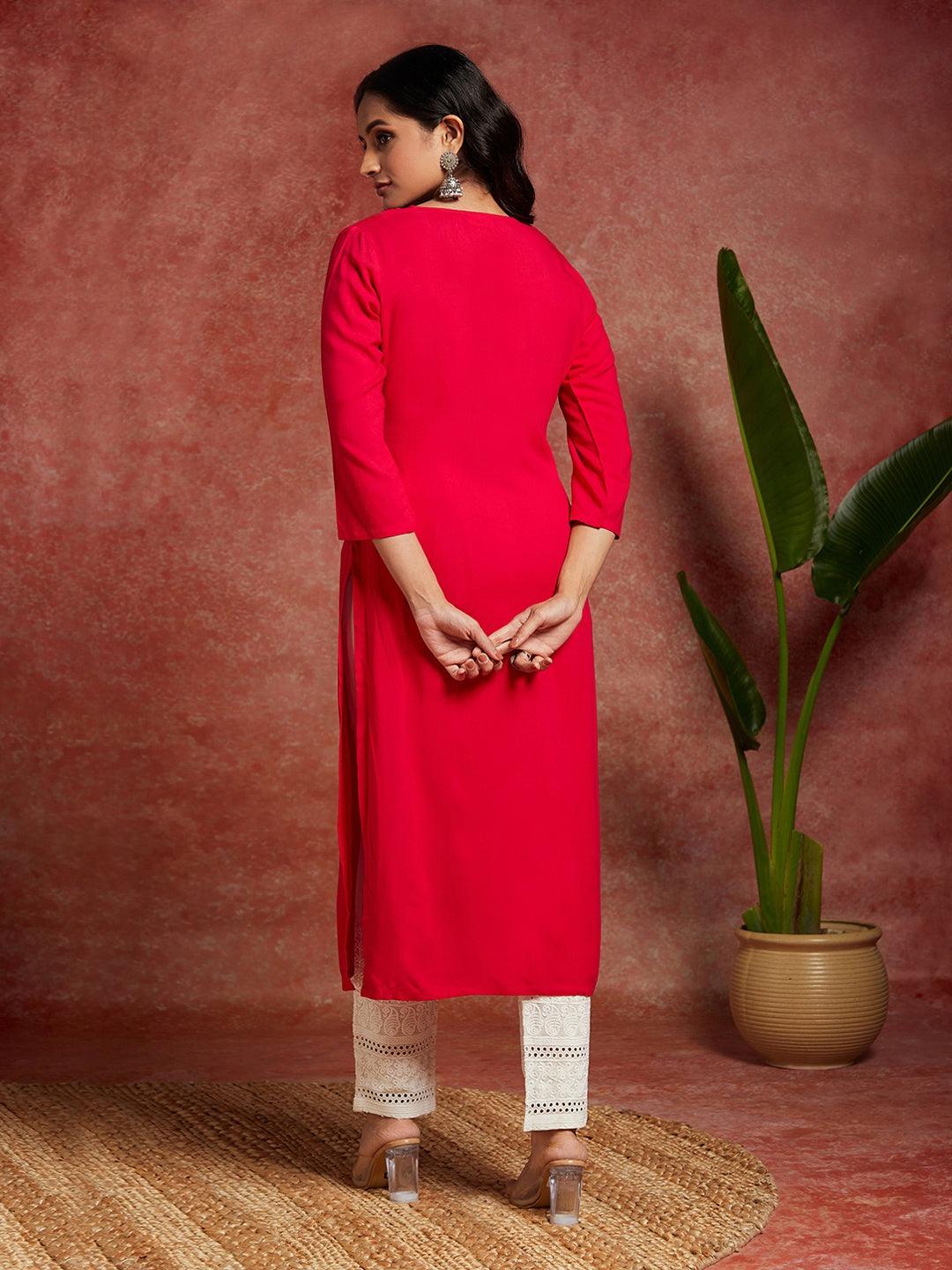 Pink Yoke Design Rayon Straight Kurta - Libas