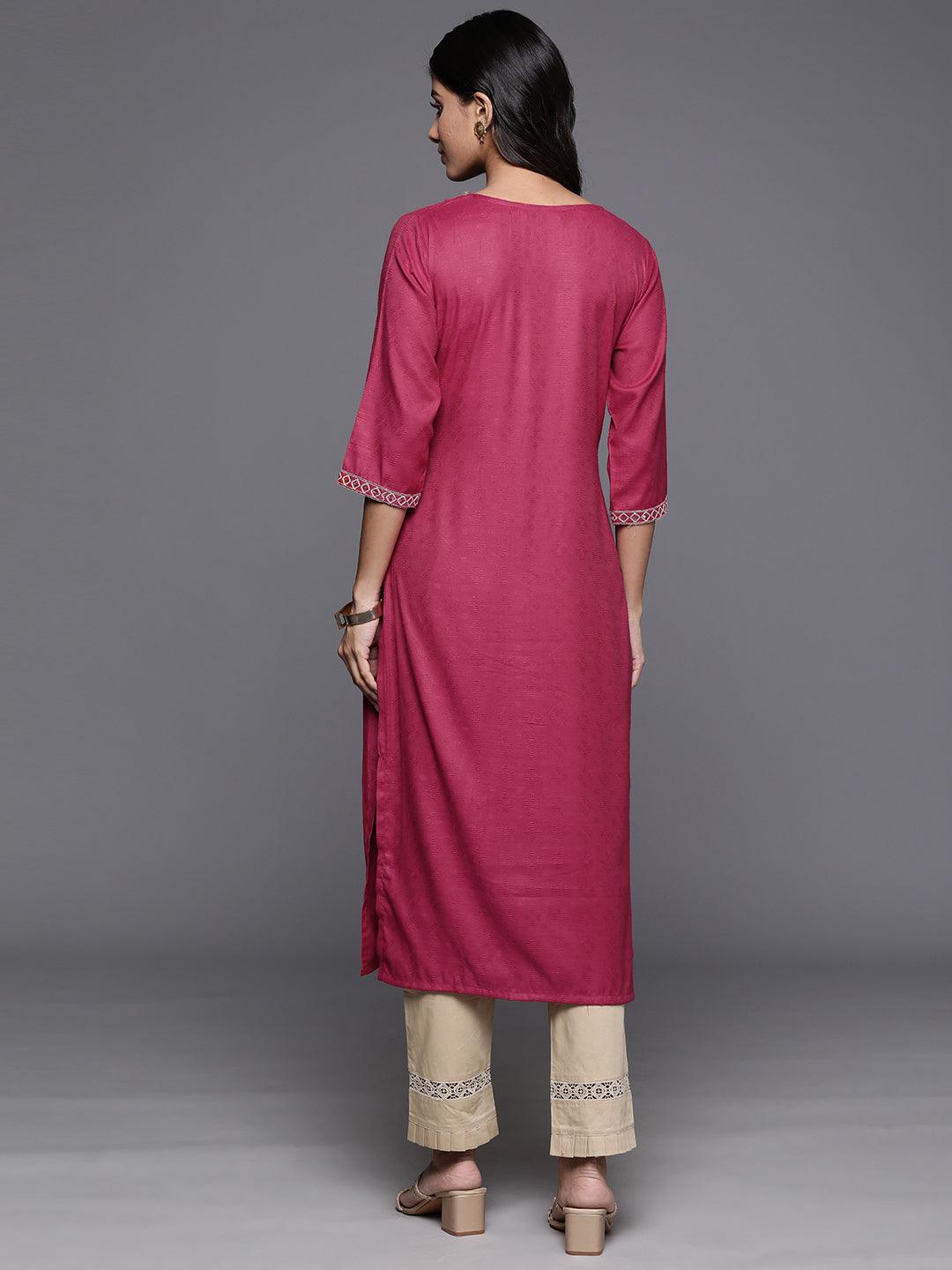 Pink Yoke Design Rayon Straight Kurta - Libas