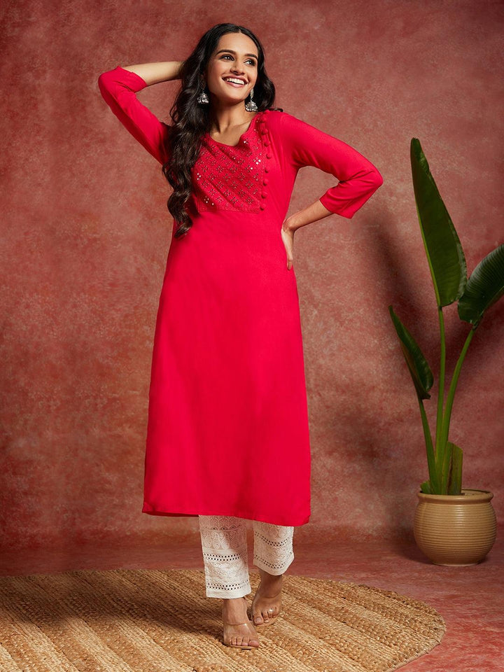 Pink Yoke Design Rayon Straight Kurta - Libas