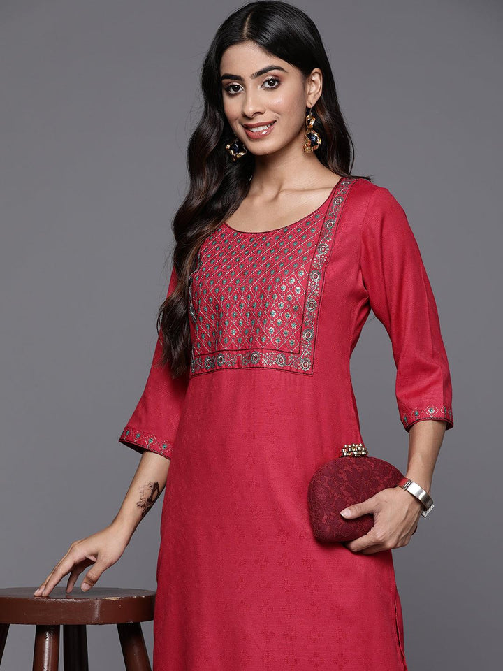 Pink Yoke Design Rayon Straight Kurta - Libas