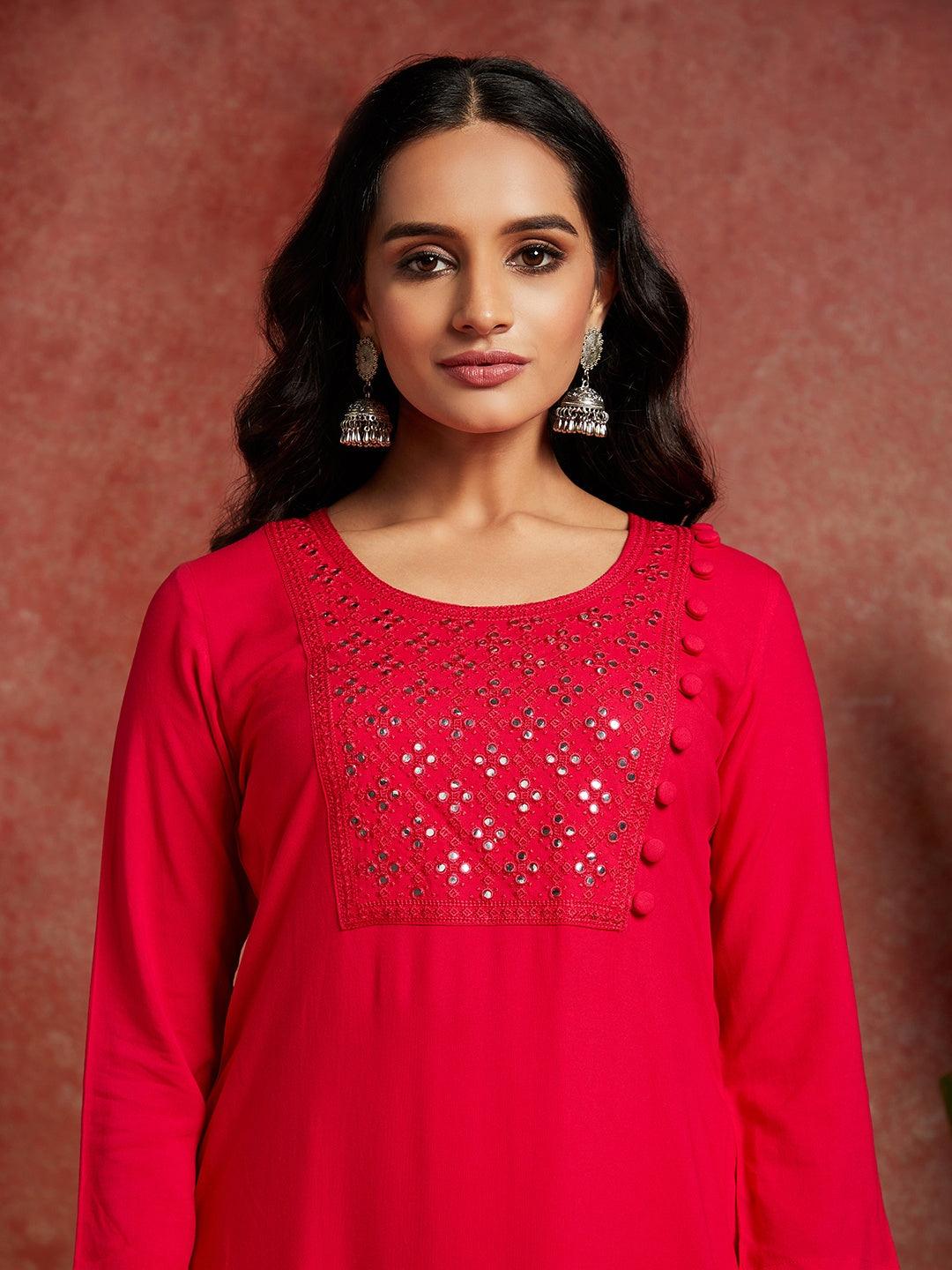 Pink Yoke Design Rayon Straight Kurta - Libas