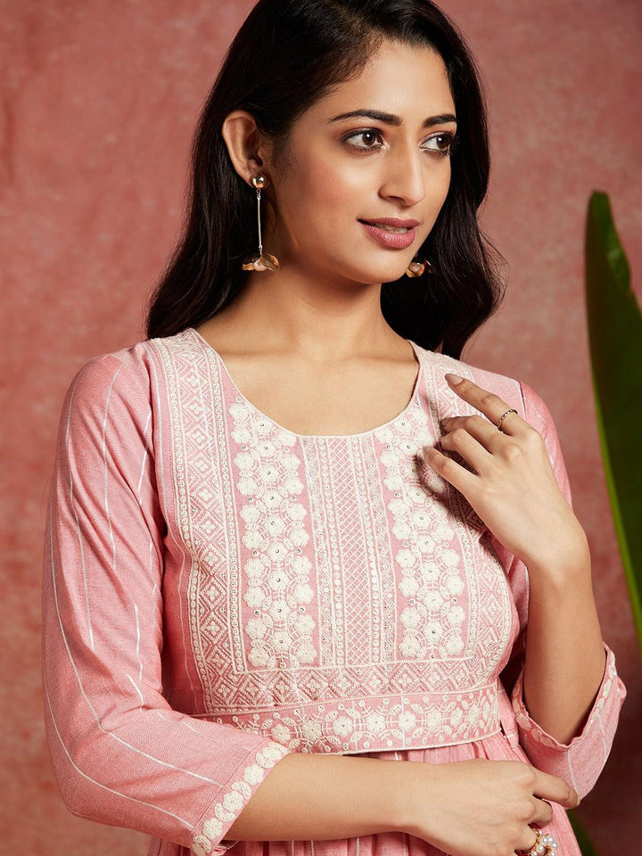 Pink Yoke Design Silk A-Line Kurta - Libas