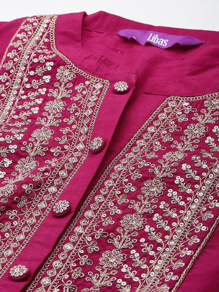 Pink Yoke Design Silk Blend A-Line Kurta With Palazzos & Dupatta - Libas