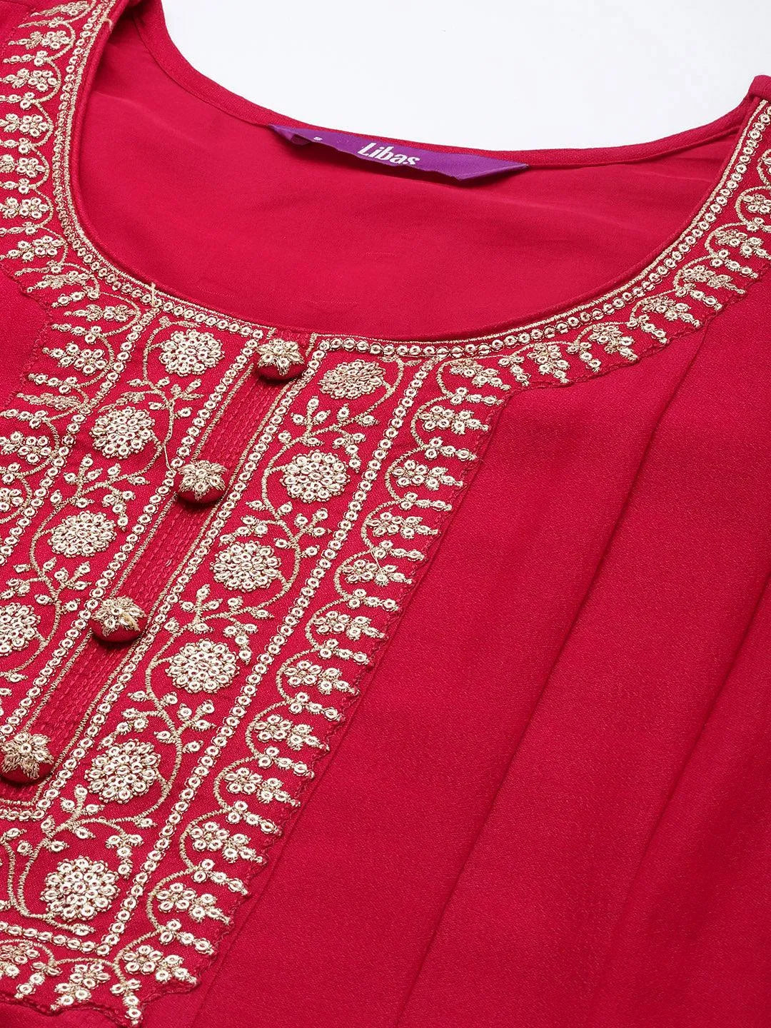 Pink Yoke Design Silk Blend Anarkali Suit Set - Libas 