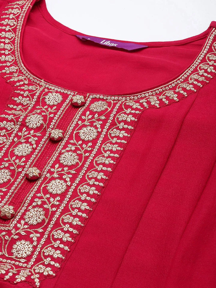 Pink Yoke Design Silk Blend Anarkali Suit Set - Libas