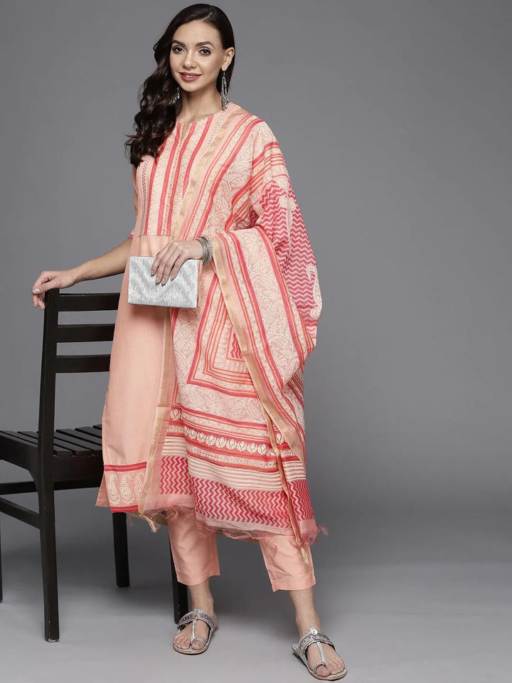 Pink Yoke Design Silk Blend Straight Suit Set - Libas