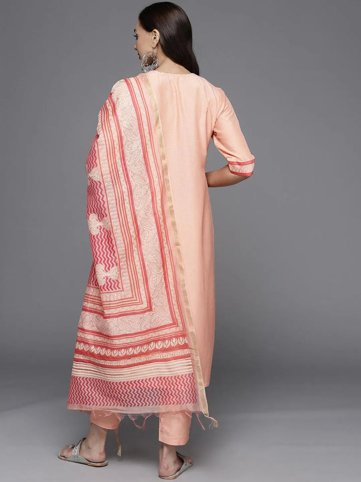 Pink Yoke Design Silk Blend Straight Suit Set - Libas