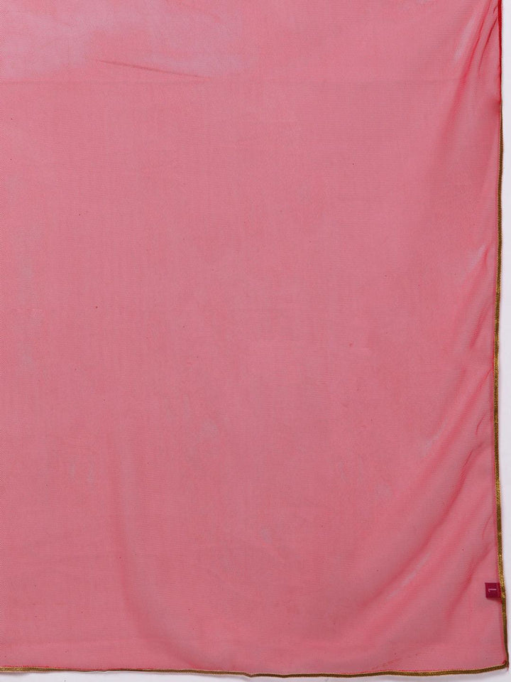 Pink Yoke Design Silk Blend Straight Kurta With Trousers & Dupatta - Libas