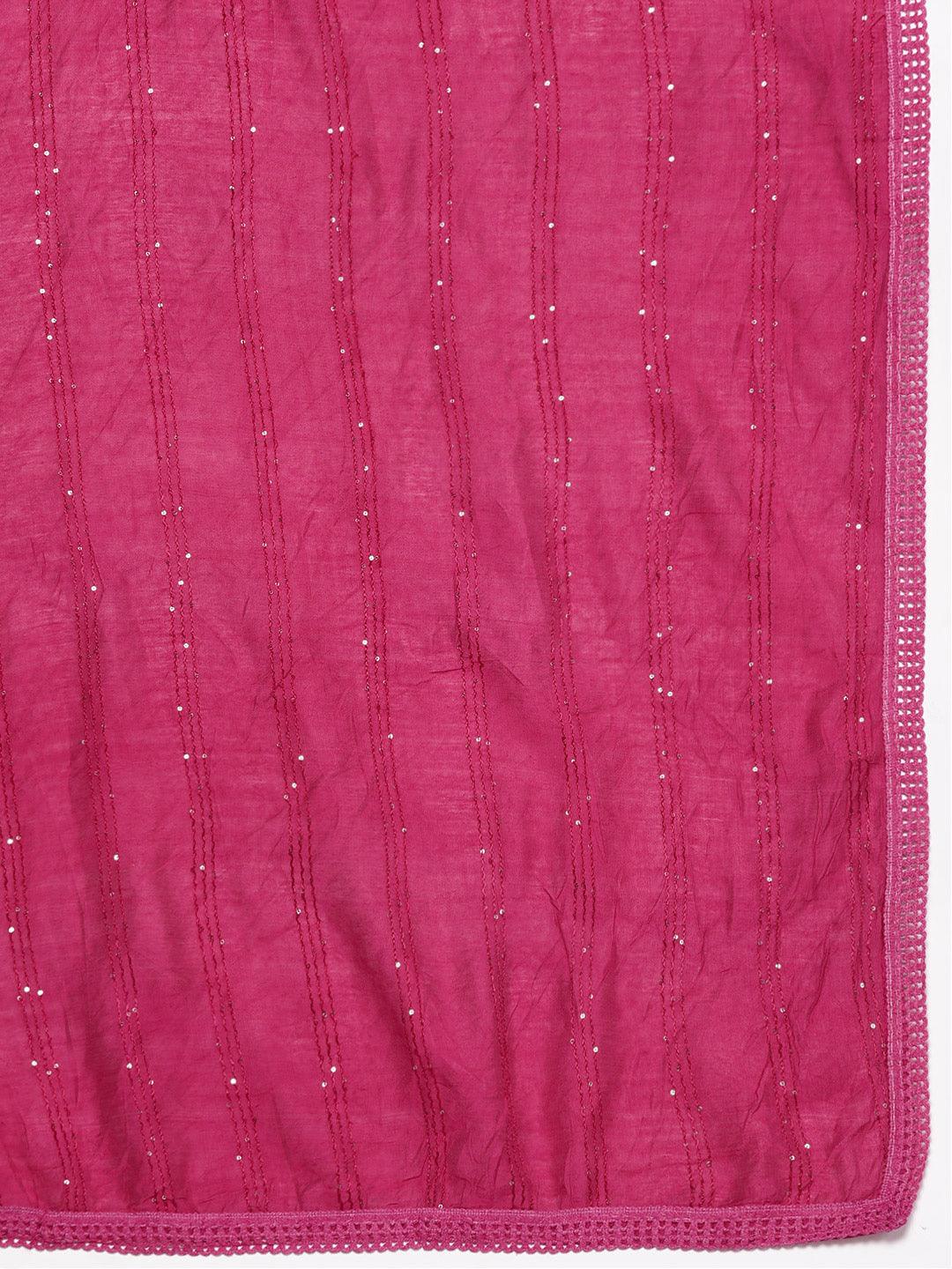 Pink Yoke Design Silk Blend Straight Kurta With Trousers & Dupatta - Libas 