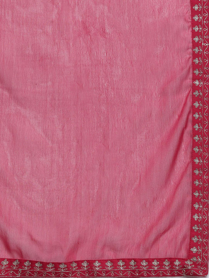 Pink Yoke Design Silk Blend Straight Kurta With Trousers & Dupatta - Libas