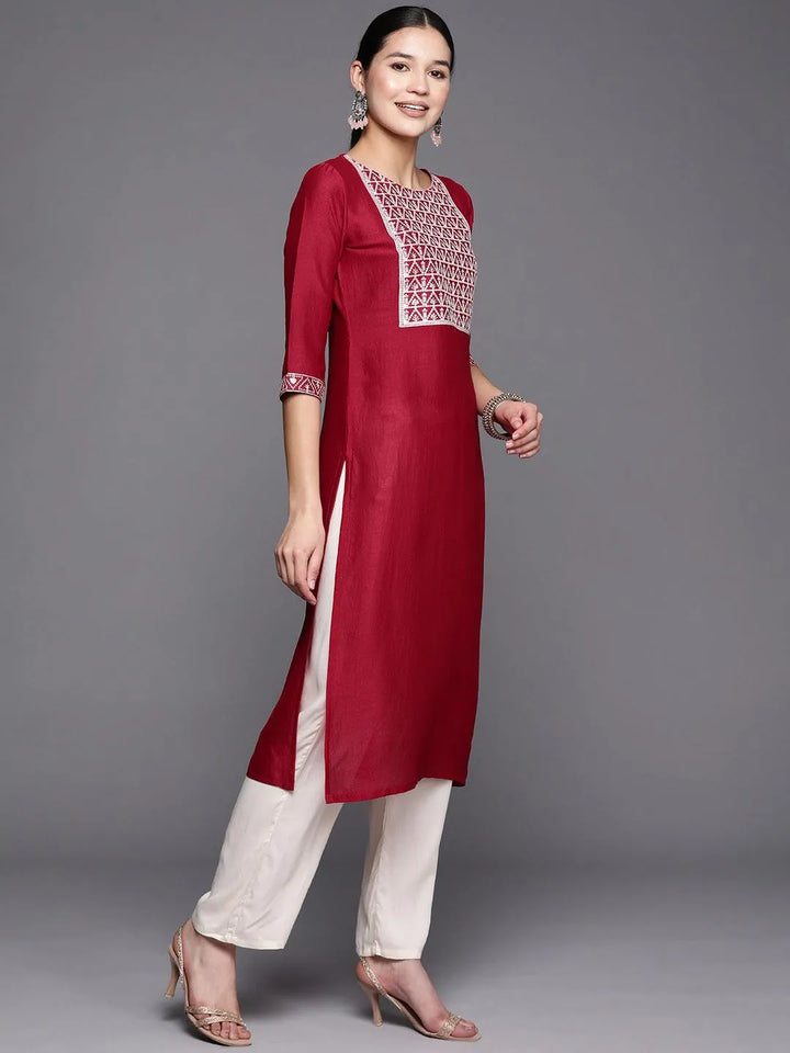 Pink Yoke Design Silk Straight Kurta - Libas