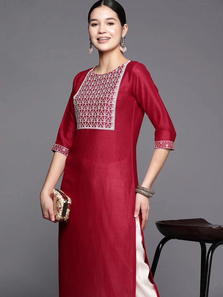 Pink Yoke Design Silk Straight Kurta - Libas