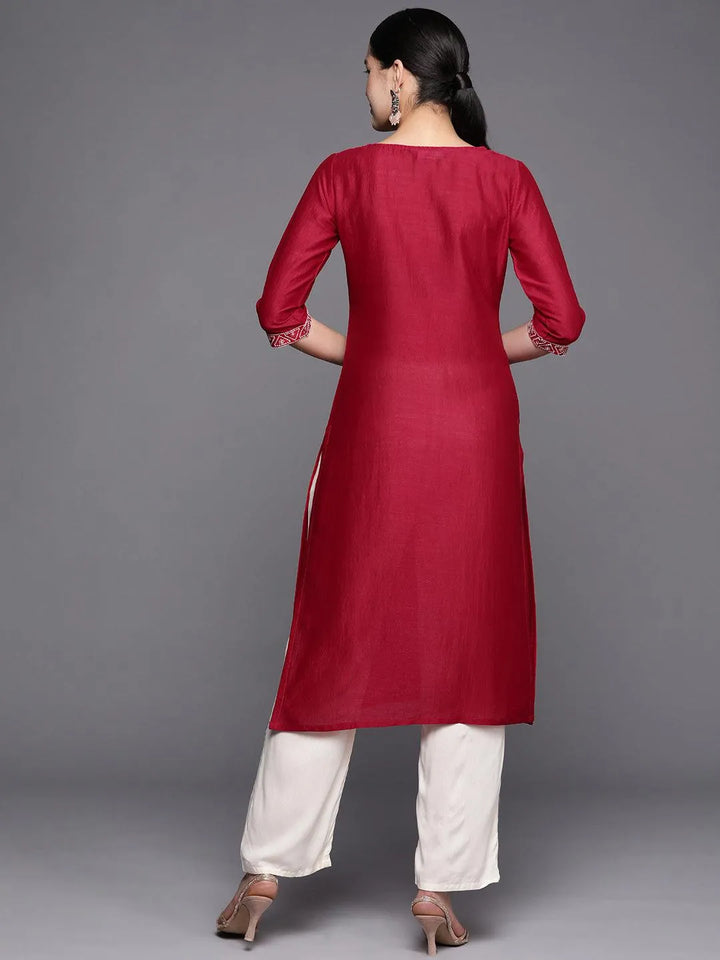 Pink Yoke Design Silk Straight Kurta - Libas