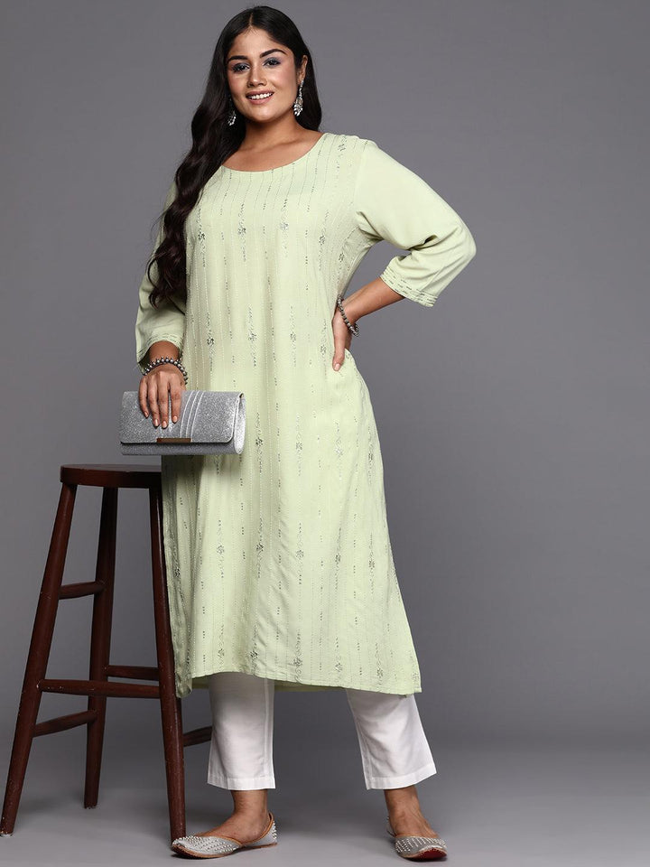 Pista Green Embroidered Rayon Straight Kurta - Libas