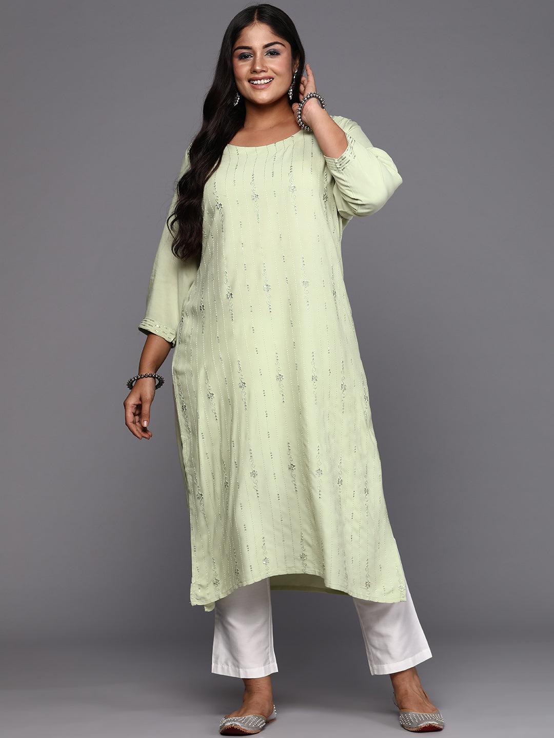 Pista Green Embroidered Rayon Straight Kurta - Libas