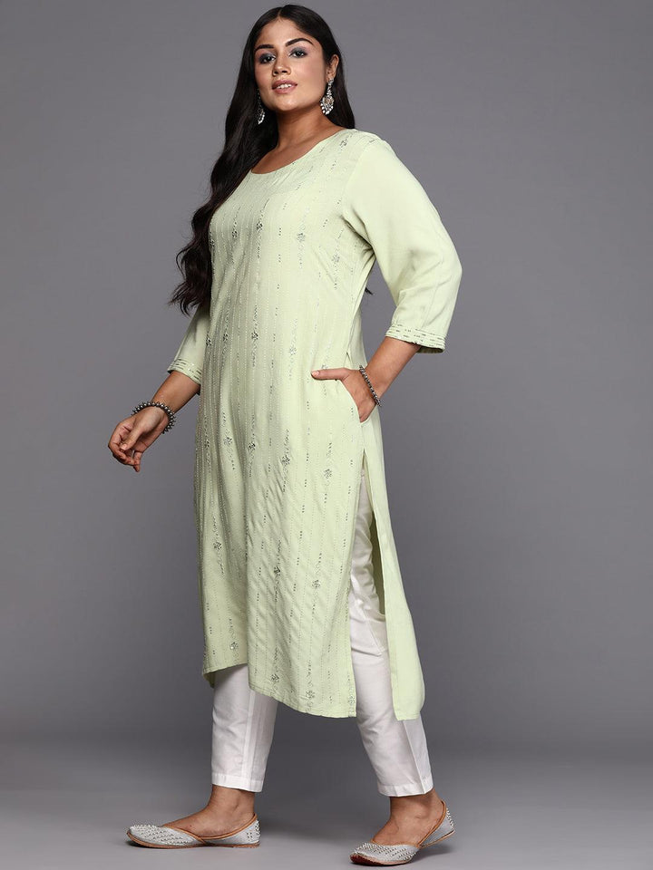 Pista Green Embroidered Rayon Straight Kurta - Libas