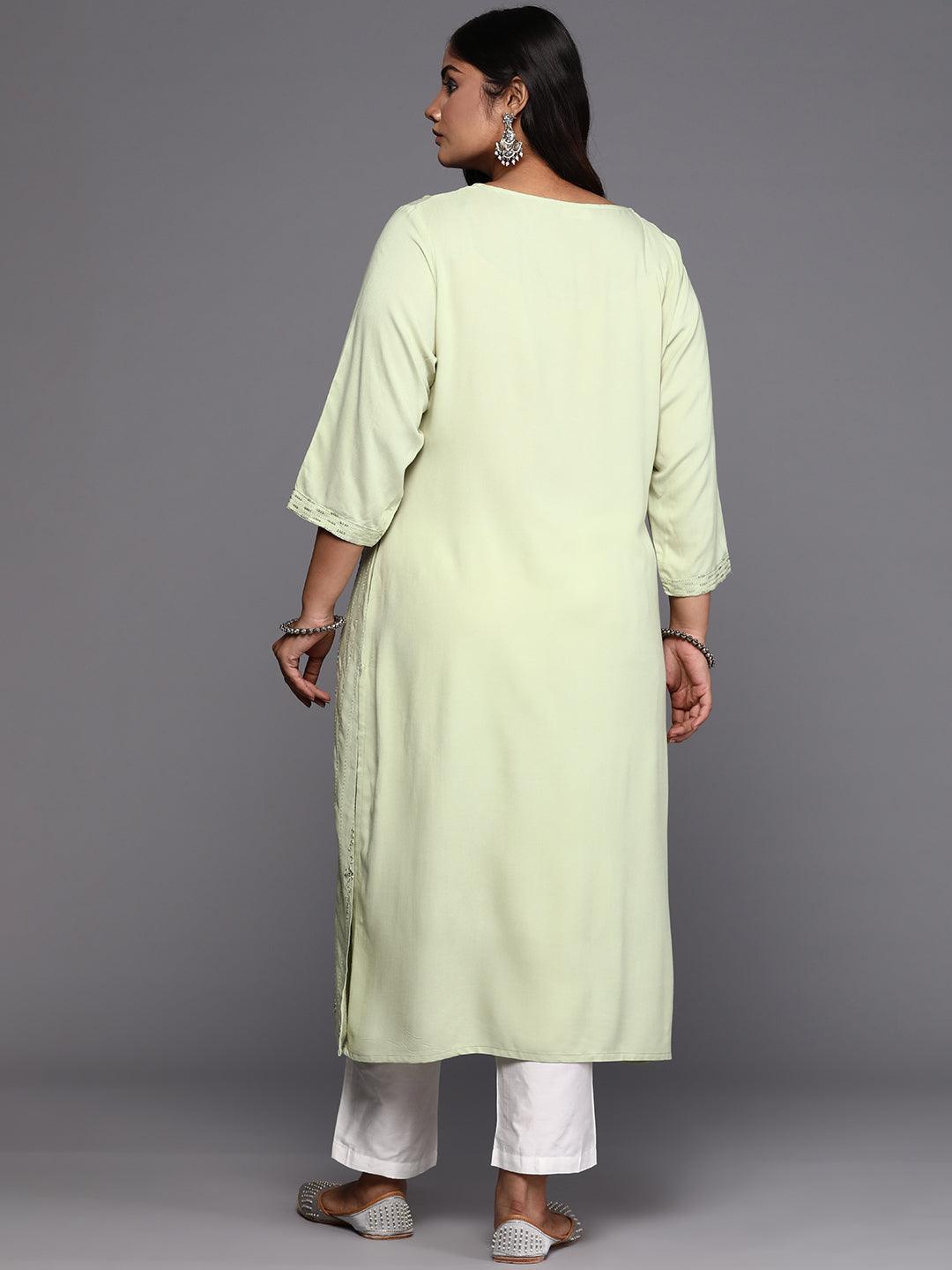 Pista Green Embroidered Rayon Straight Kurta - Libas