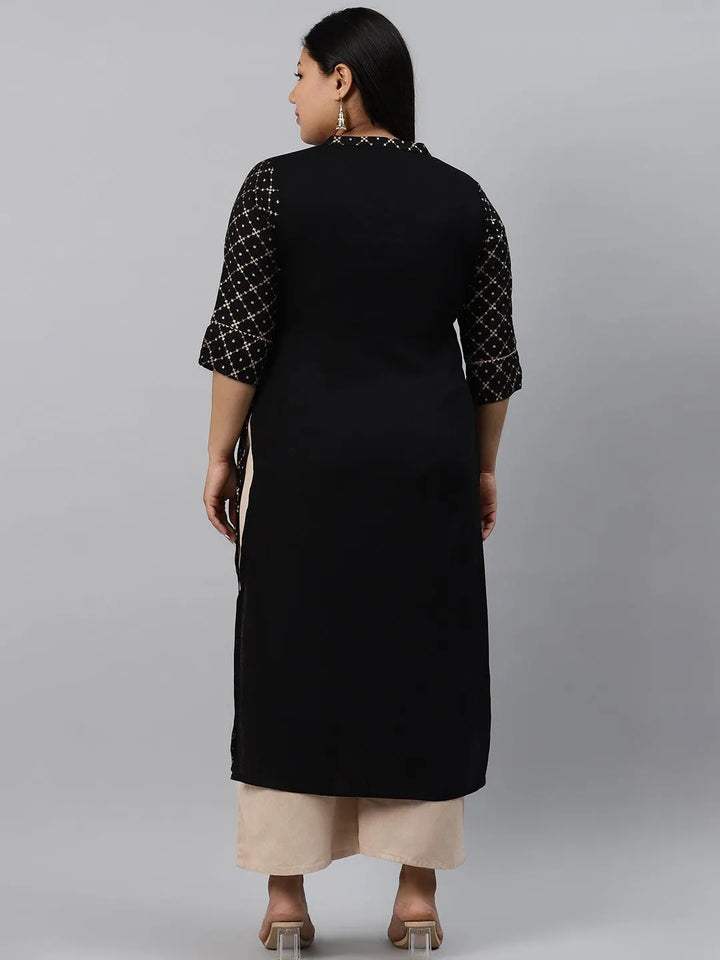 Plus Size Black Checkered Rayon Kurta - Libas