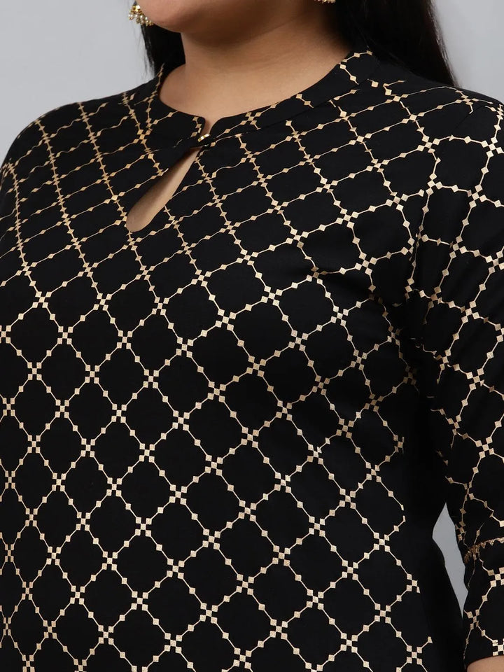 Plus Size Black Checkered Rayon Kurta - Libas