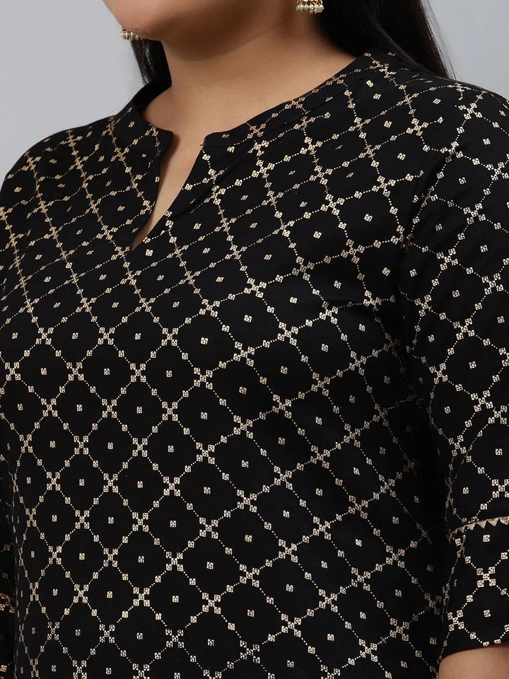 Plus Size Black Checkered Rayon Kurta - Libas