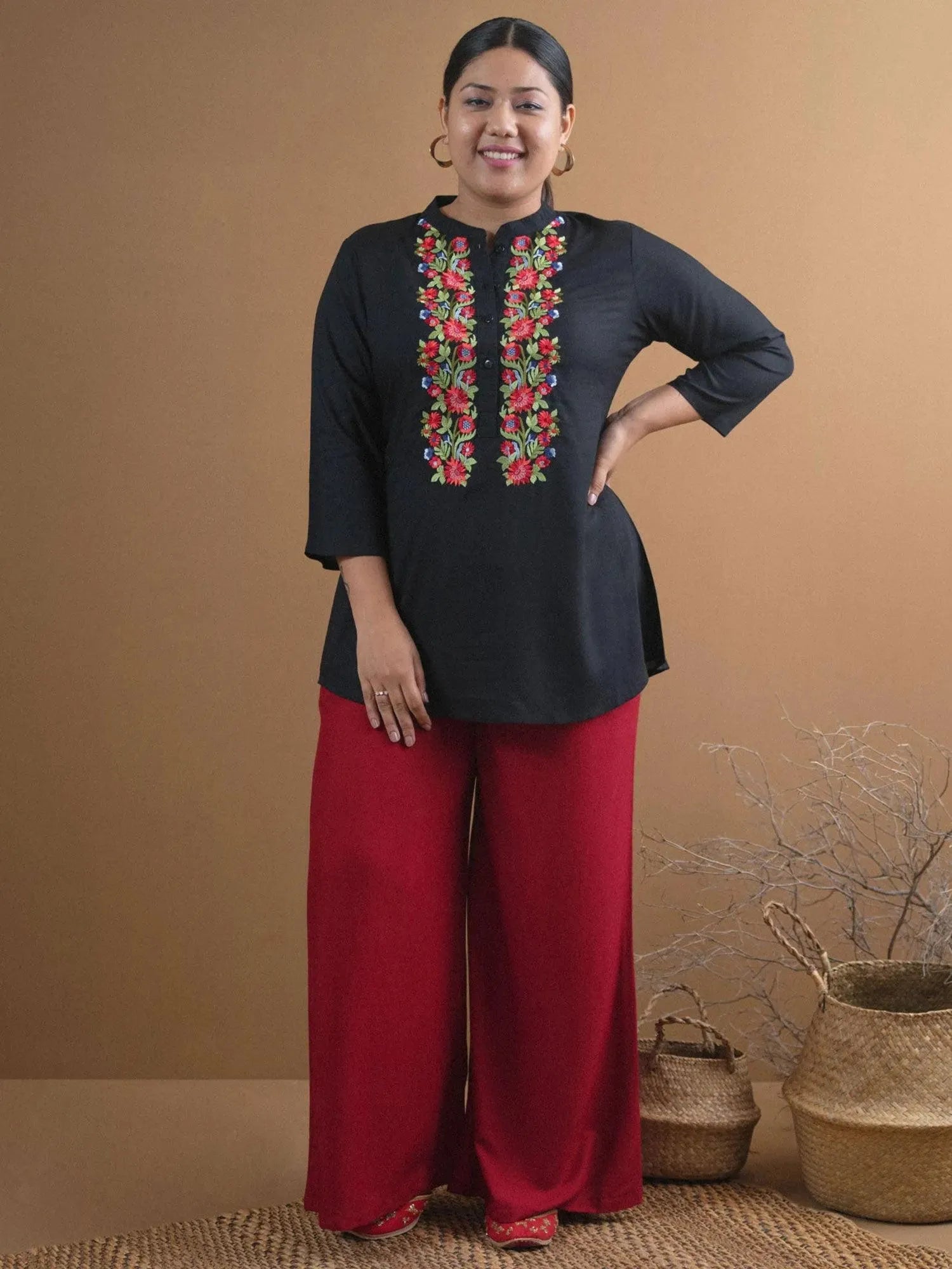 

Buy Plus Size Black Embroidered Rayon Kurti - 11009- | Libas Ethnic Wear Online